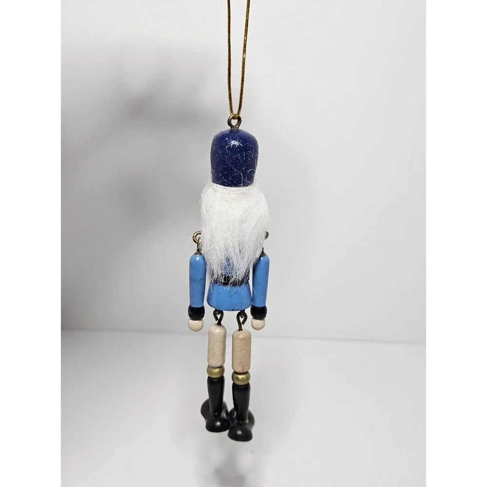 Vintage Wooden Toy Soldier Nutcracker Christmas Ornament Dangle Legs Light Blue